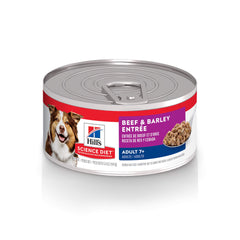 Hill's Science Diet Adult 7+: lata de res y cebada, alimento húmedo para perros mayores
