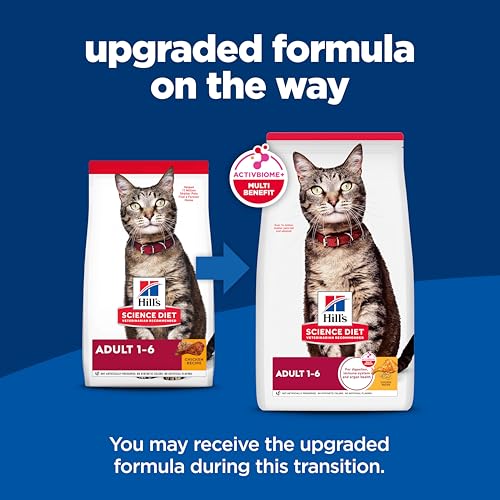 Hill's Science Diet Adult 1-6 gato seco pollo envase: alimento estable para hábitos diarios.