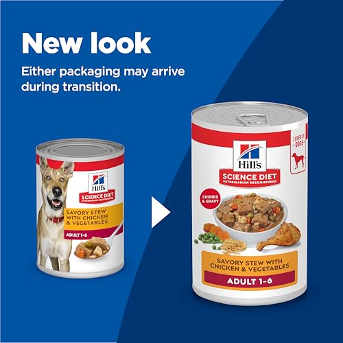 Hill's Science Diet Adult 1-6, guiso de pollo y verduras, textura sabrosa para paladar exigente.