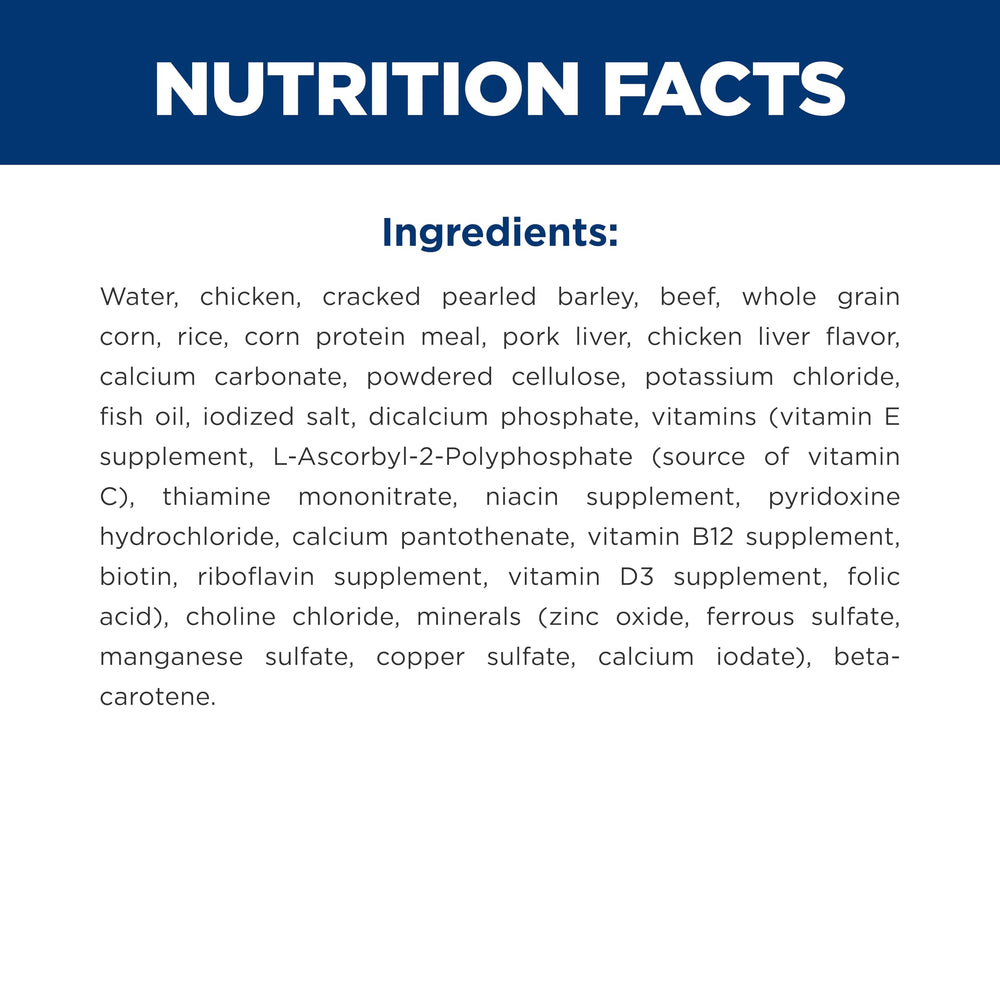 Hill's Science Diet, ingredientes naturales con vitaminas y aminoácidos.