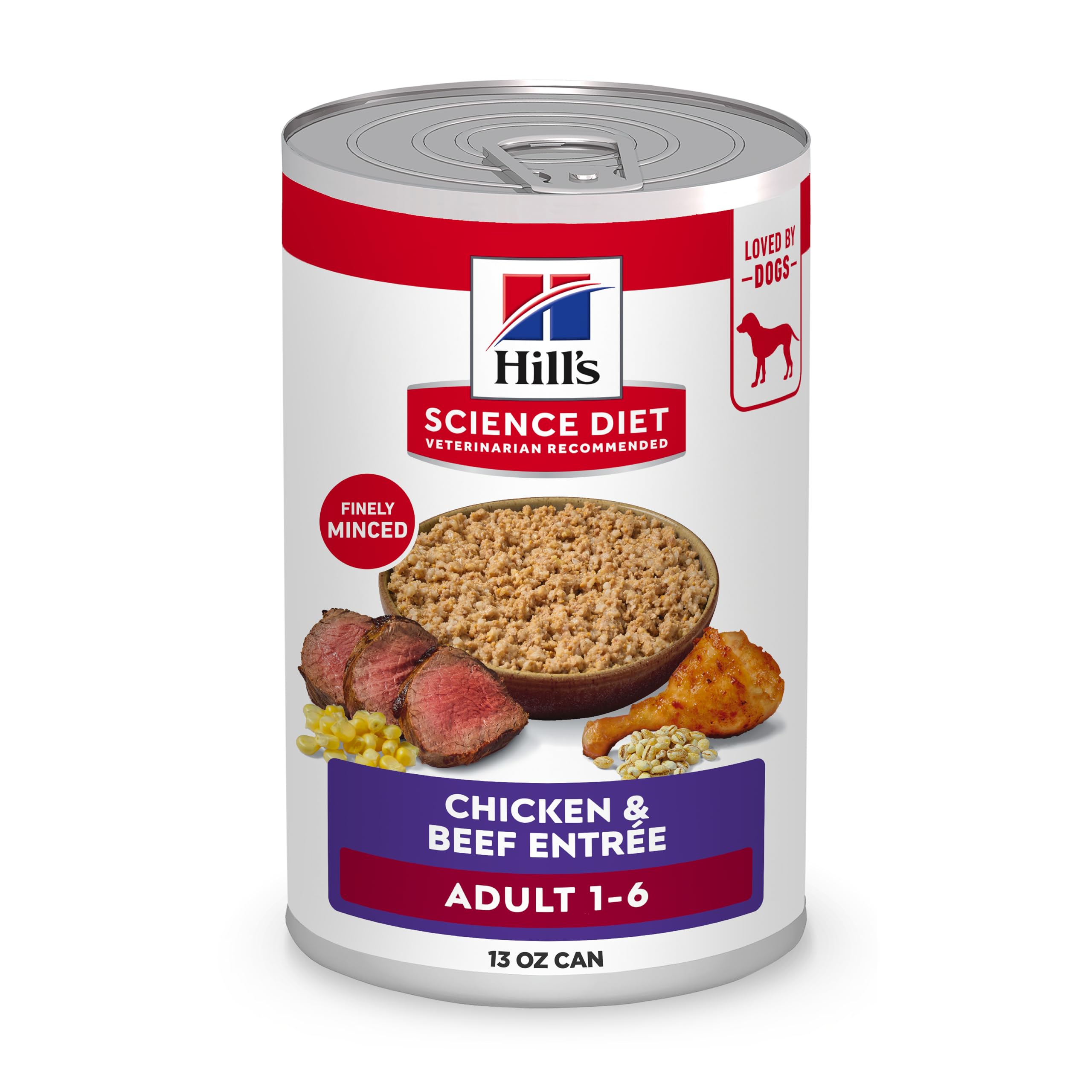 Hill's Science Diet, lata pollo y res, proteína de alta calidad para adultos.