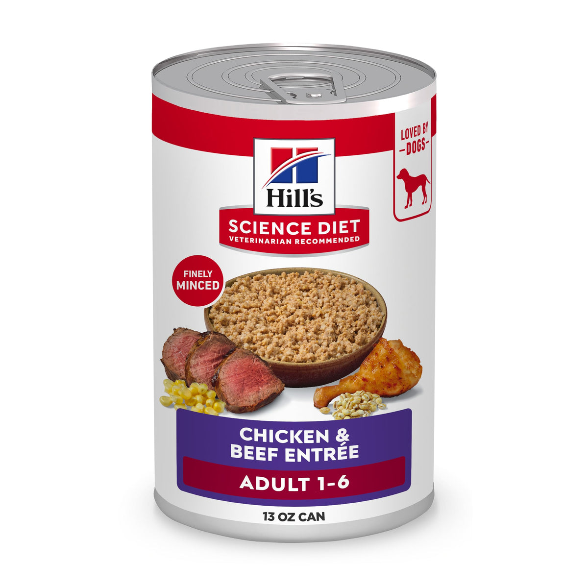 Hill's Science Diet, lata pollo y res, proteína de alta calidad para adultos.