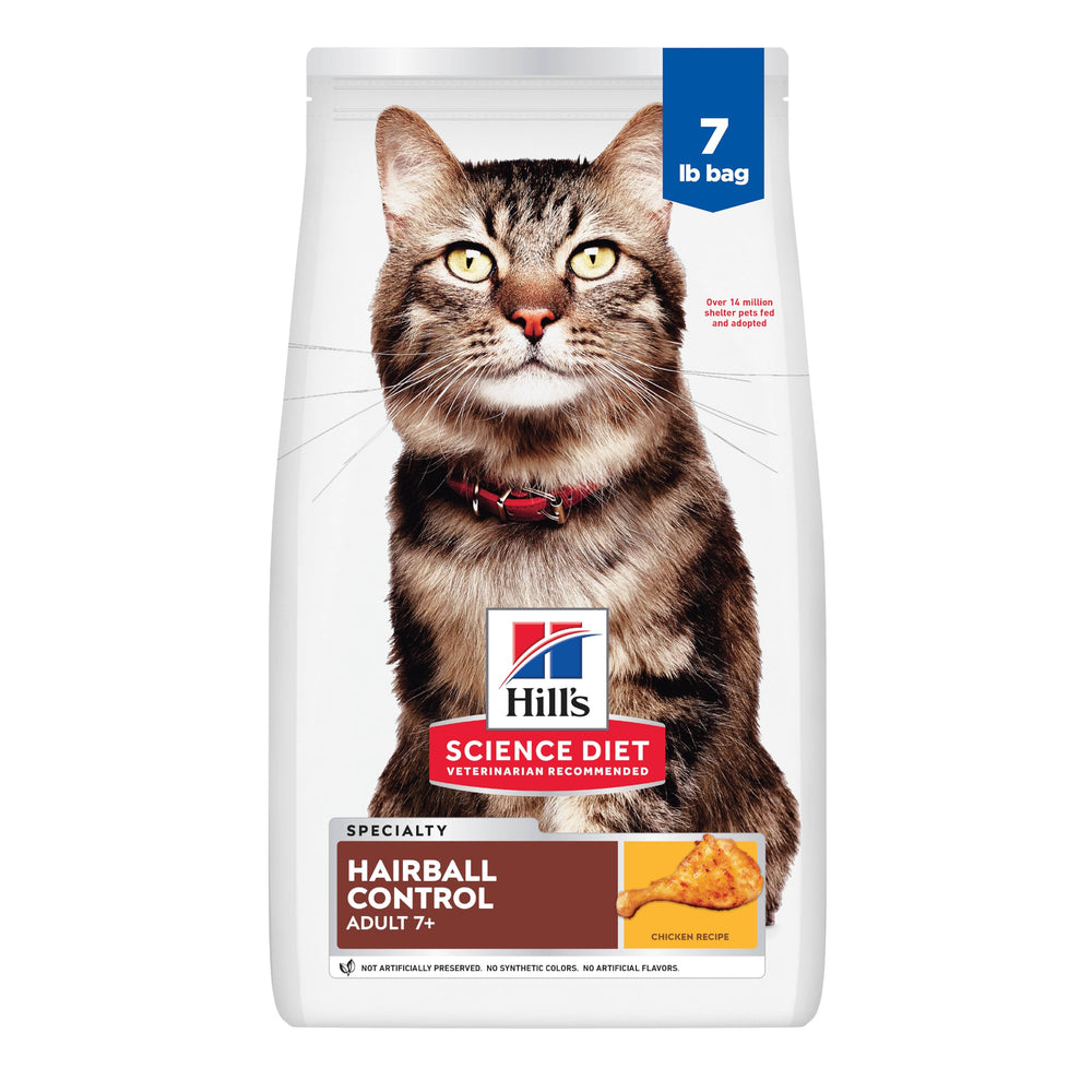 Hill's Science Diet Adult 7+ control de bolas de pelo con fibra natural.