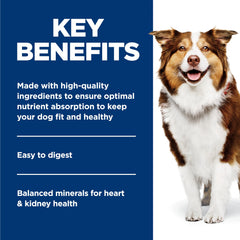 Perro comiendo Hill's Science Diet Adult 7+ en casa, textura suave