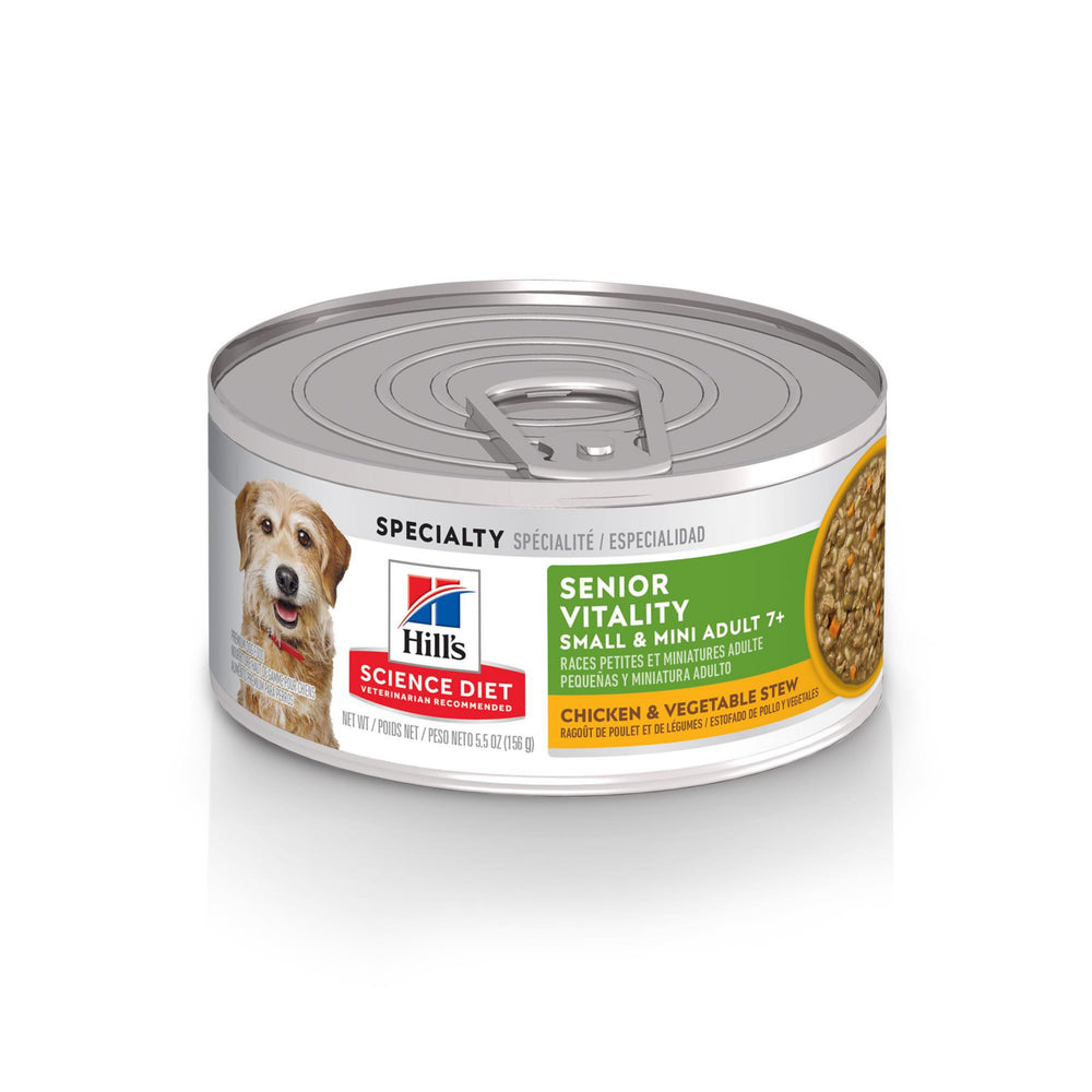 Hill's Science Diet para perros pequeños 7+ en lata 5.5 oz, apoyo diario para vitalidad.
