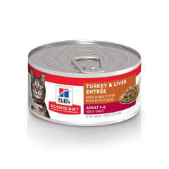 Hill's Science Diet para gatos adultos, lata de pavo e hígado, fuente de proteína.
