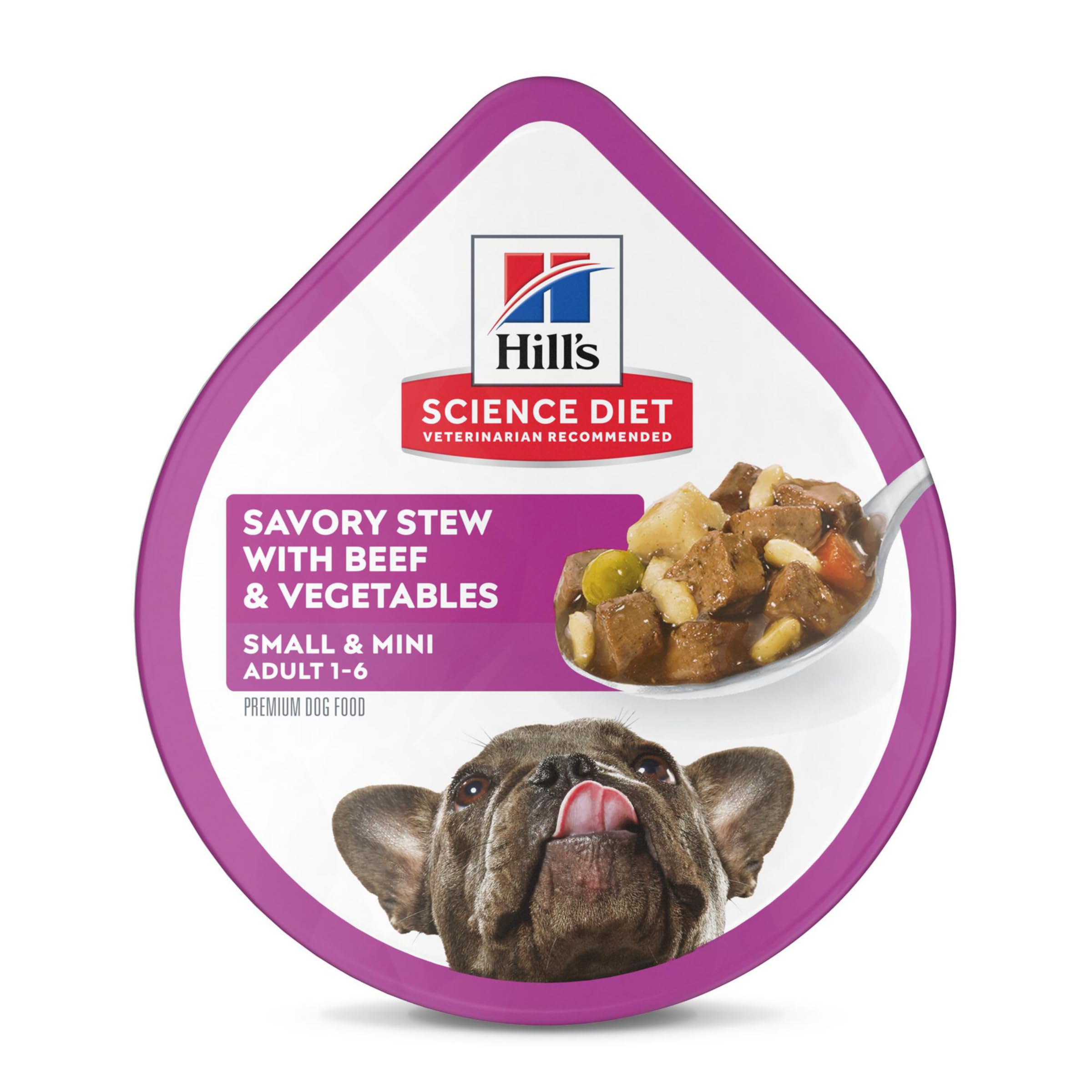 Hill's Science Diet para perros pequeños, bandeja de res y vegetales, nutrición equilibrada.