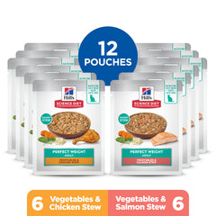 Hill's Science Diet pollo-verduras; bolsa 2,8 oz para textura suave y sabor agradable.