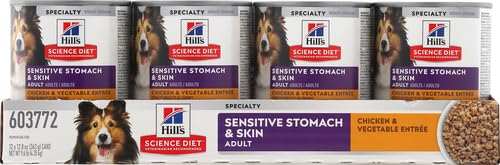Hill's Science Diet estómago-piel lata abierta con comida húmeda para perros.