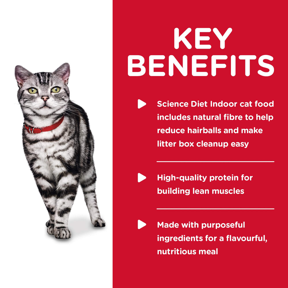 Hill's Science Diet Indoor con proteína de alta calidad para músculos magros.