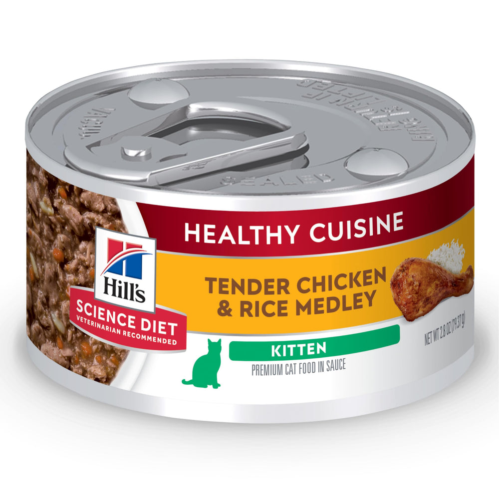 Hill's Science Diet Kitten Cocina Saludable en lata de pollo y arroz para gatitos en crecimiento.