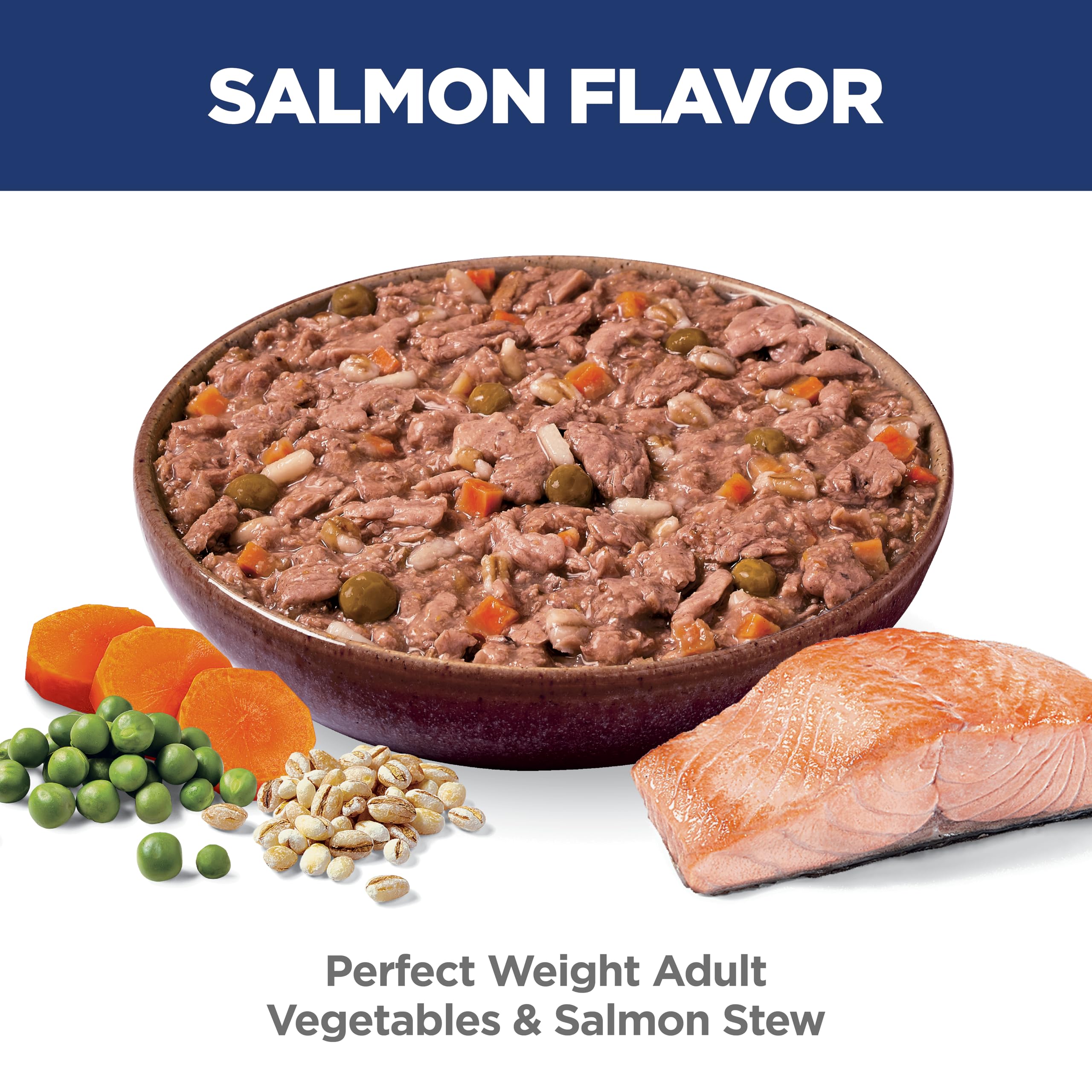 Hill's Science Diet Peso Perfecto estofado de salmón con verduras, ideal para la comida diaria.