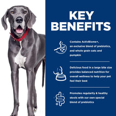 Hill's Science Diet promueve regularidad y heces sanas en perros grandes.