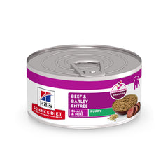 Hill's Science Diet Puppy Small & Mini Beef & Barley en lata 5-8oz para cachorros en crecimiento.