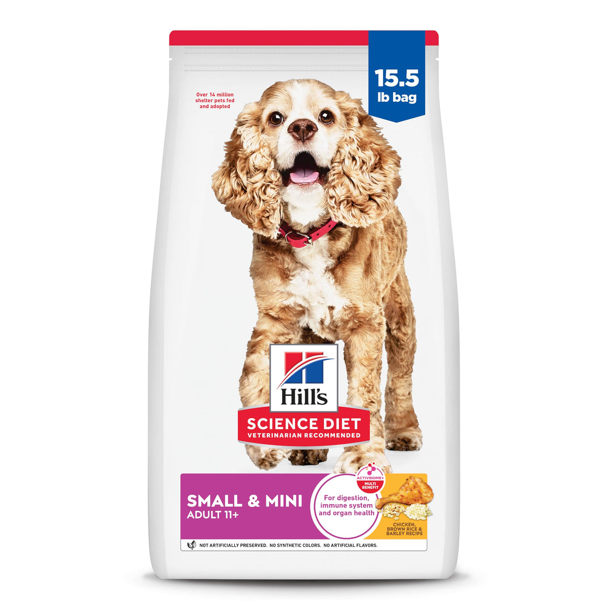 Hill's Science Diet Senior 11+ para perro pequeño, croquetas en bolsa 15-lb con beneficio para salud cardiaca.