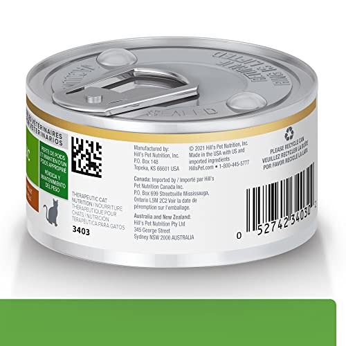 Etiqueta frontal de Hill's Metabolic en lata, ideal para manejo de peso supervisado.