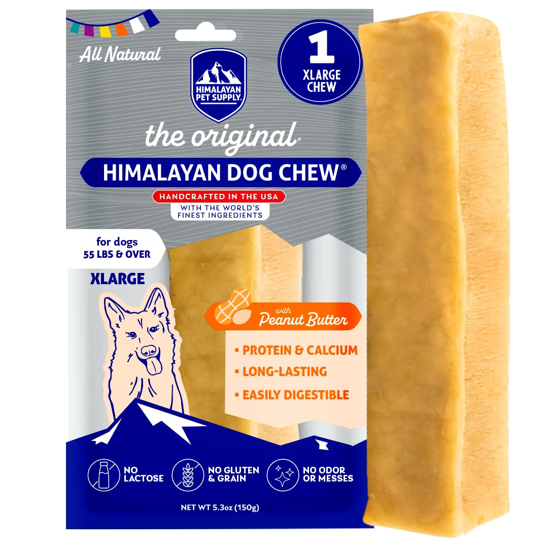 Himalayan Dog Chew: palito yak cheese con mantequilla de maní, ideal para perros grandes.