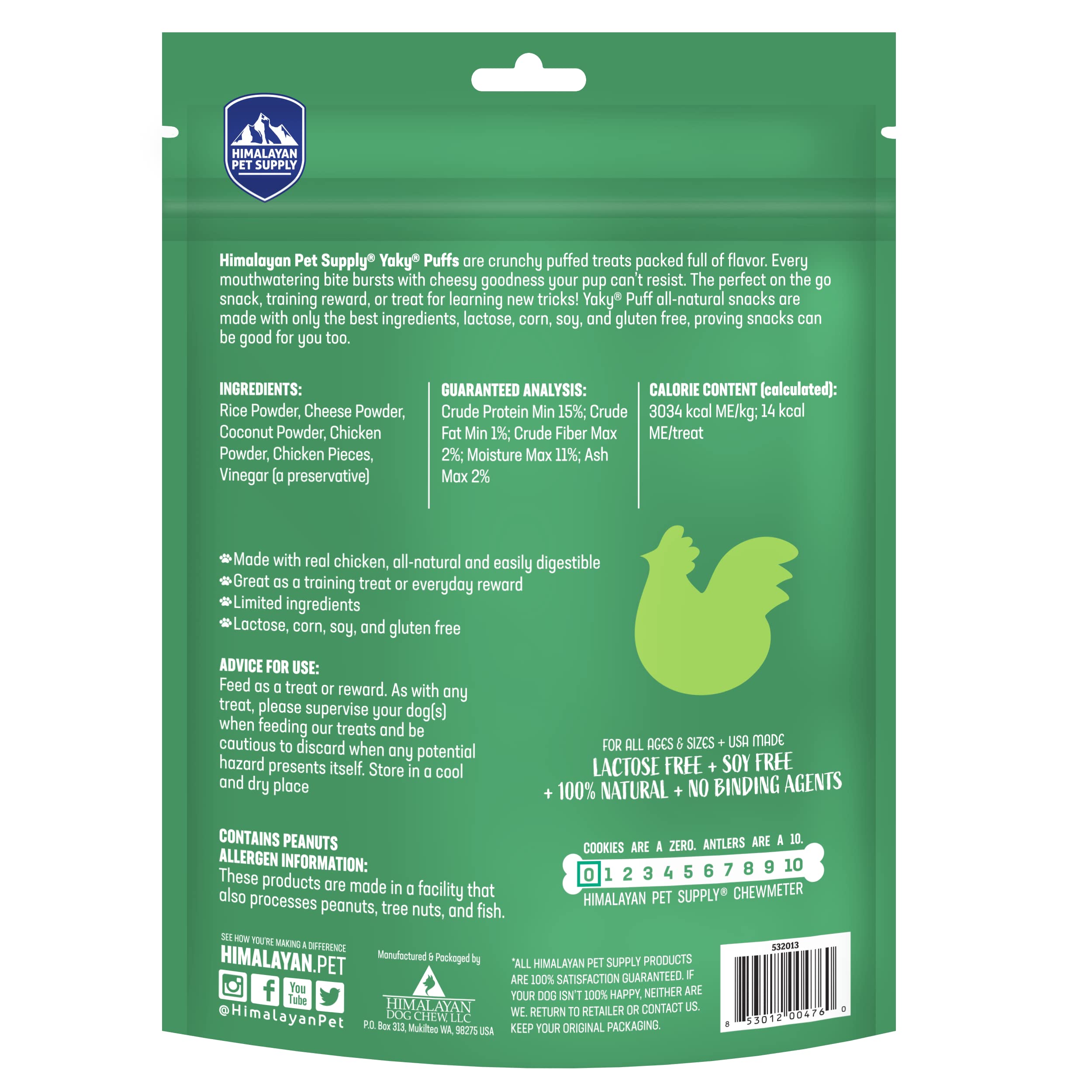 Yaky PUFFs envase abierto de Himalayan Dog Chew, ideal para compartir durante paseos.