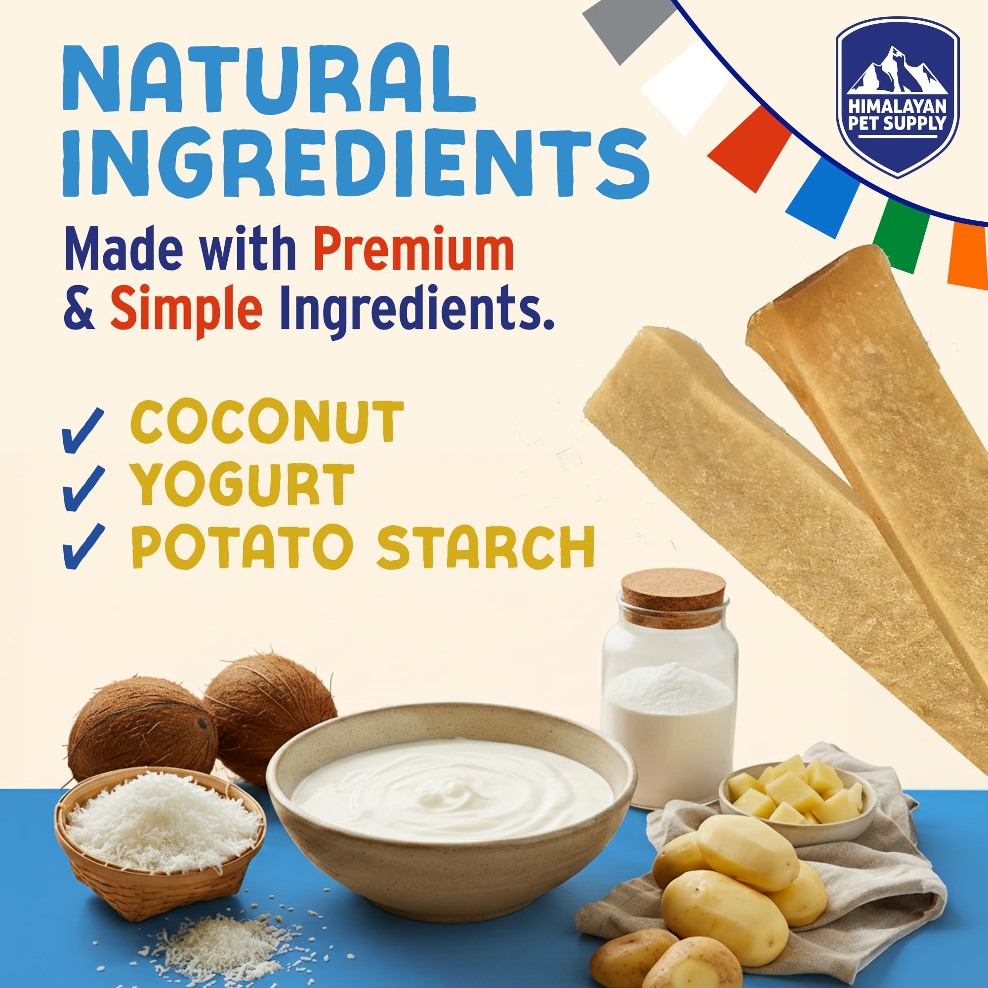 Himalayan Dog Chew Yogurt Sticks con prebióticos y probióticos, apoyo digestivo diario.