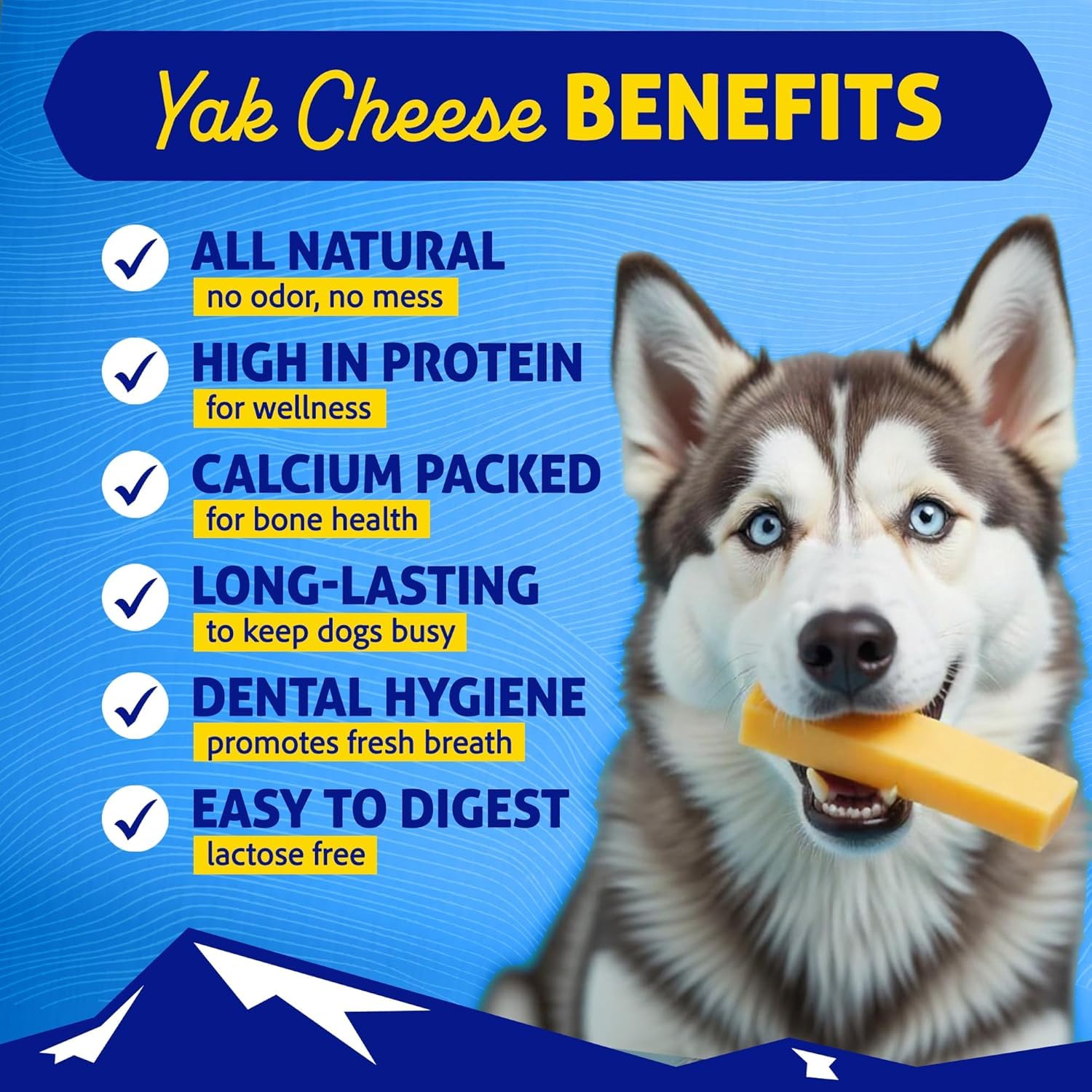 Masticables de queso Himalayan, textura resistente que favorece limpieza dental suave.