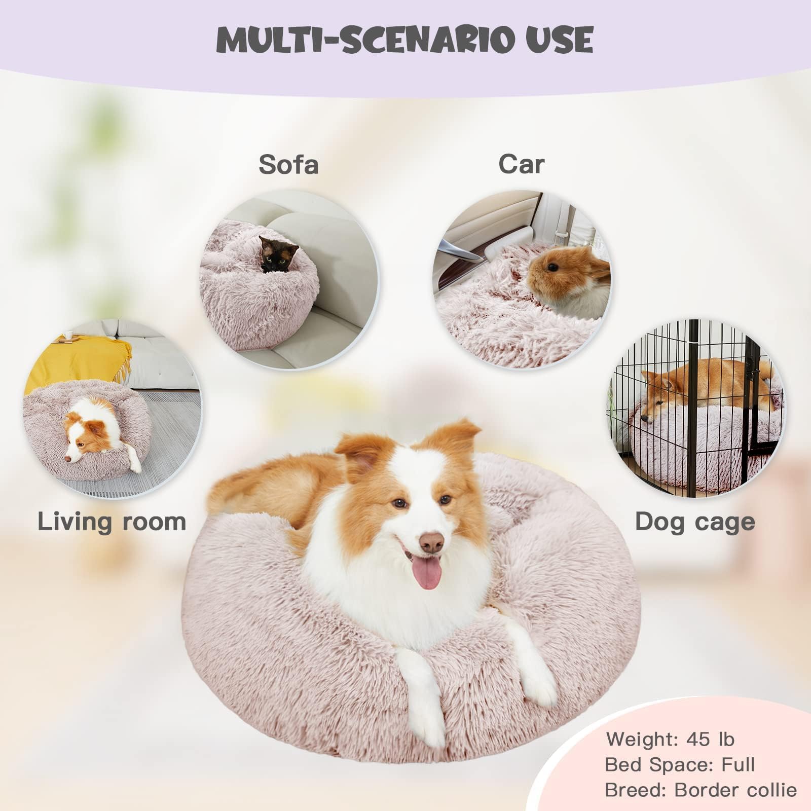 Cama Himax donut grande, adecuada para perros hasta 22,7 kg