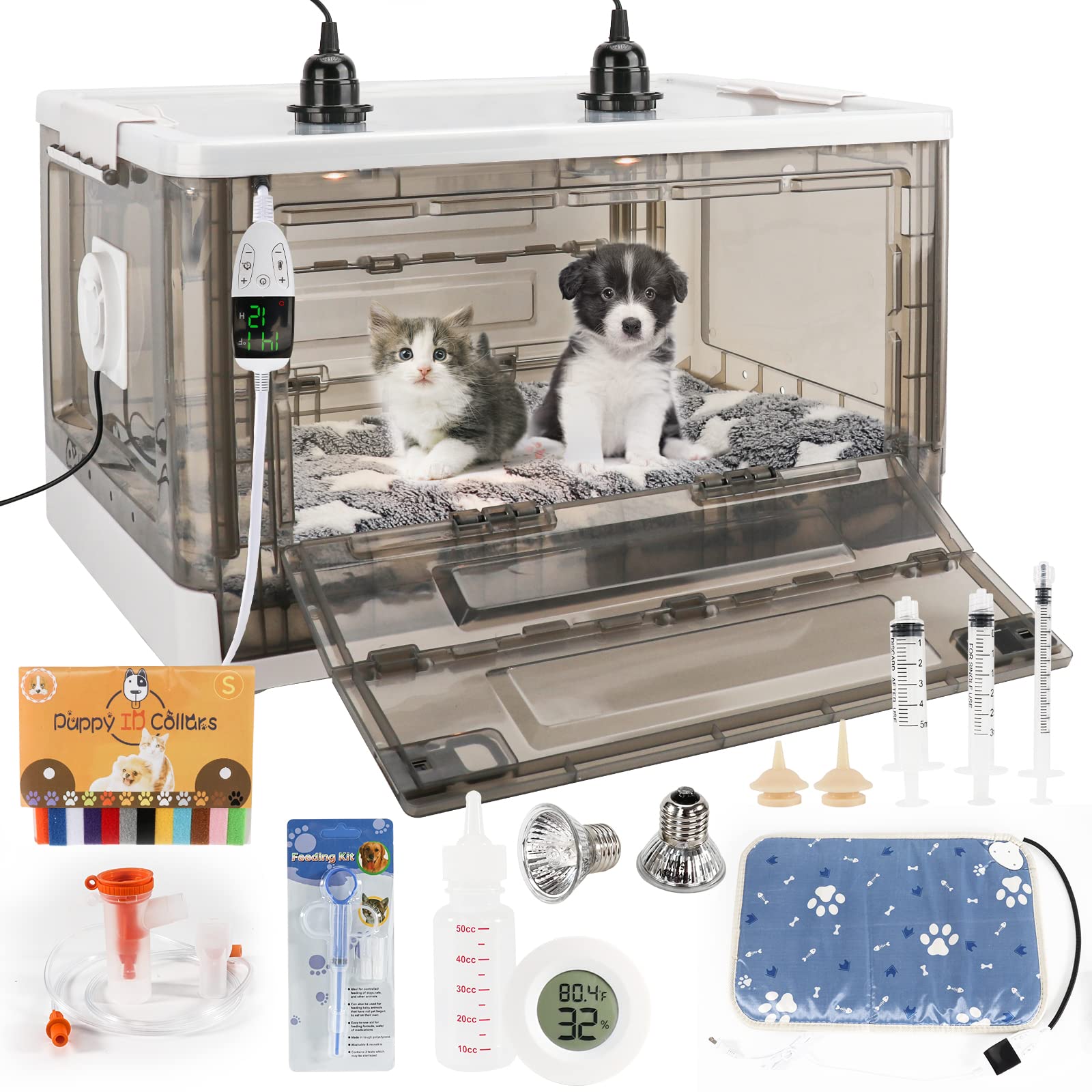 HKDQ Puppy Incubator interior para vigilar cachorros y gatitos con comodidad.