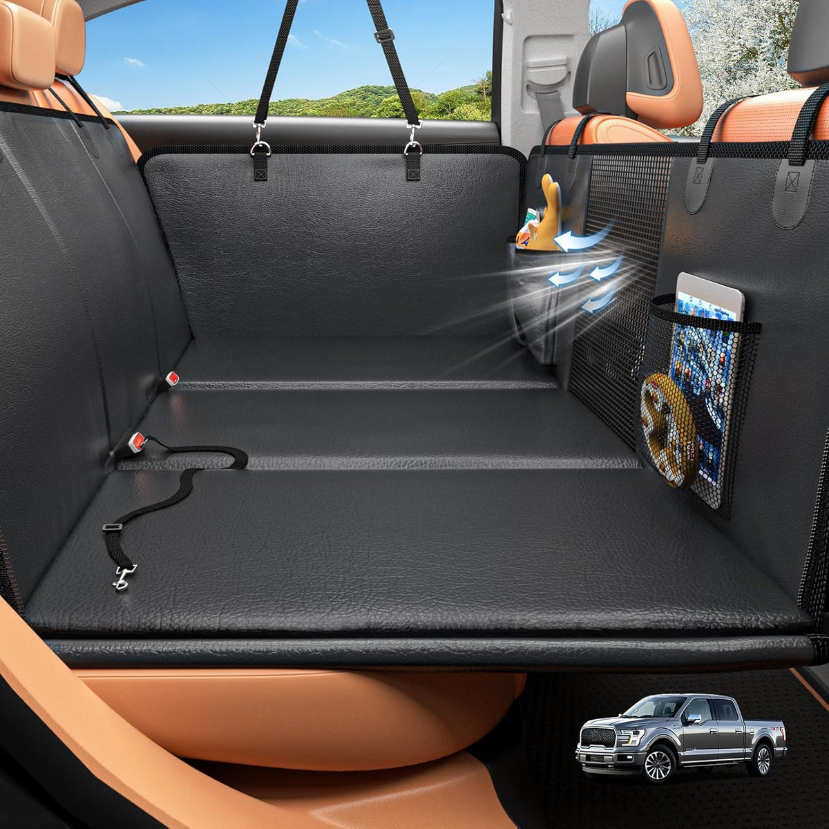 HOB4U extensor de asiento trasero para perro en camión, ofrece más espacio para moverse.