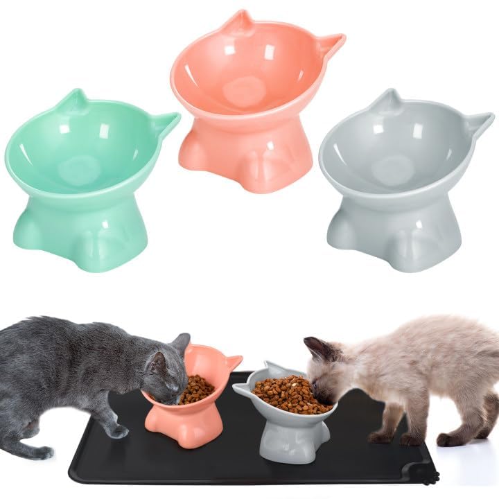 Hoemwarm tazones altos para gato en azul grisáceo, diseño atractivo para la hora de comer