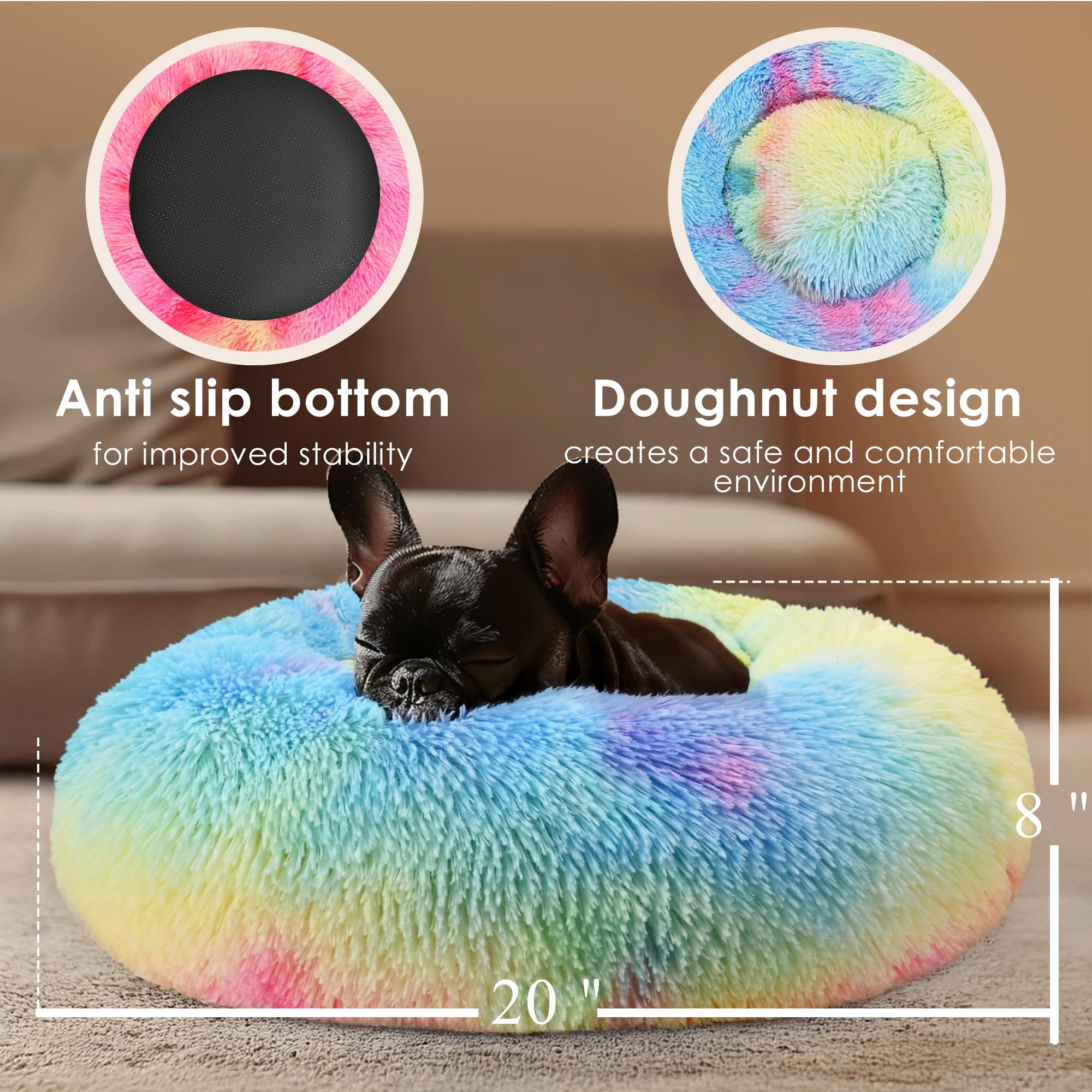 Hoewina cama donut espacio confort seguro, ideal para mascotas pequeñas.