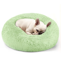 Hoewina Cama Donut verde para perros y gatos, frente muestra confort y soporte.