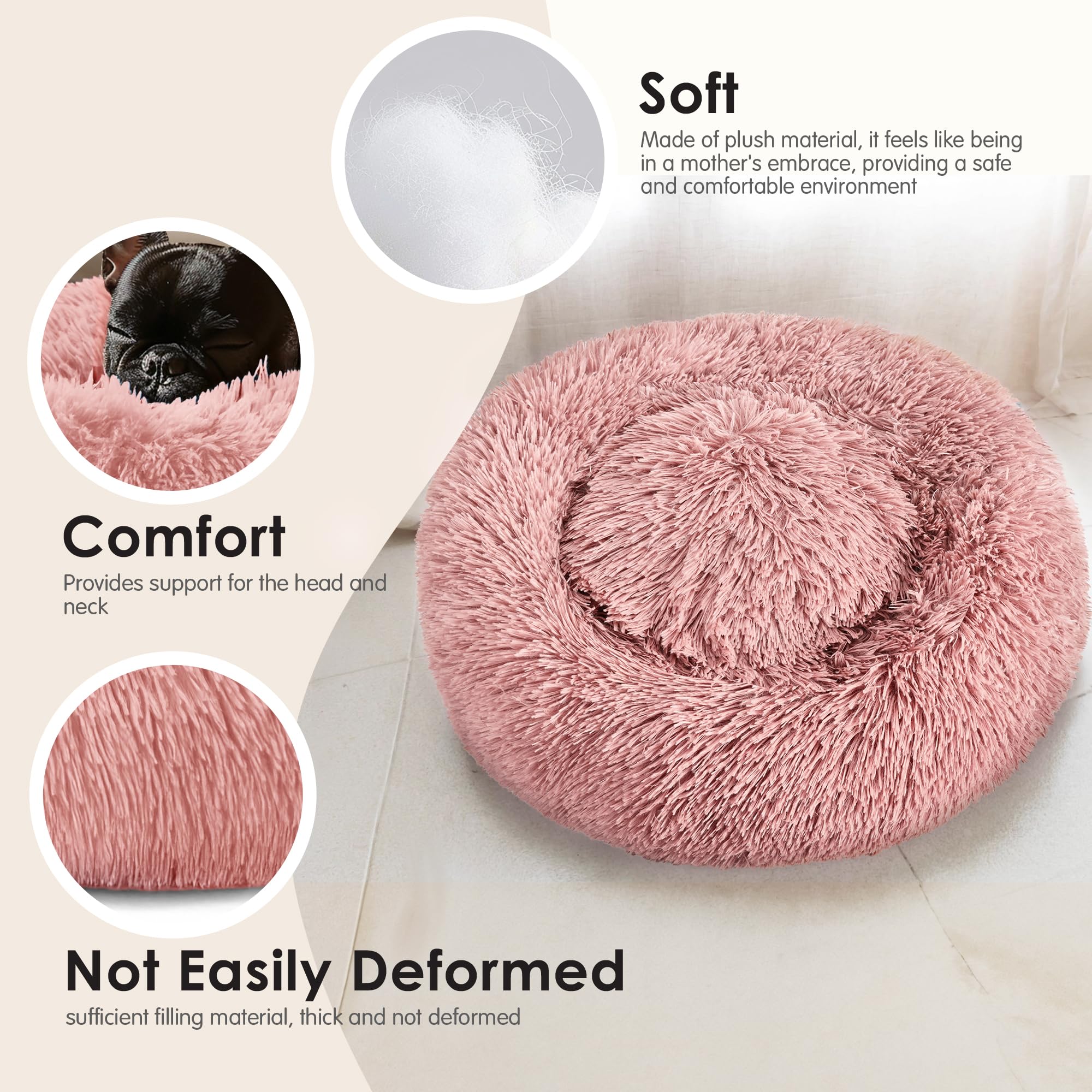 Hoewina Cama Donut Rosa, interior relleno suave que mantiene la forma