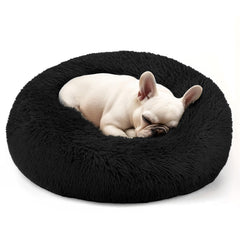 Hoewina cama para perro pequeño donut, vista frontal, lujo y confort para dormir.