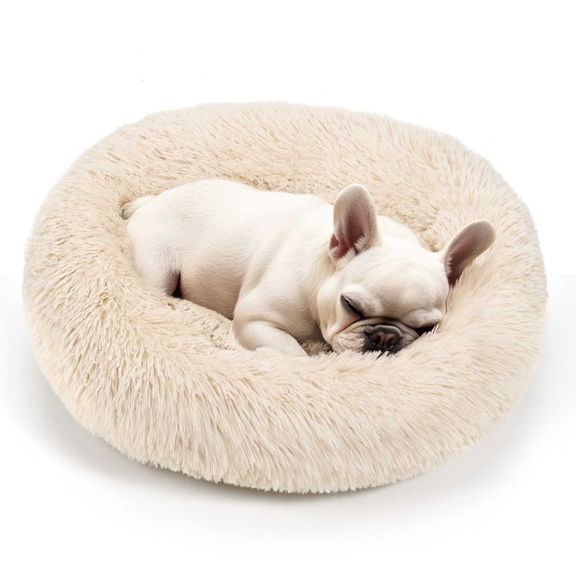 Hoewina cama redonda para perro pequeño, confort envolvente para descanso seguro.