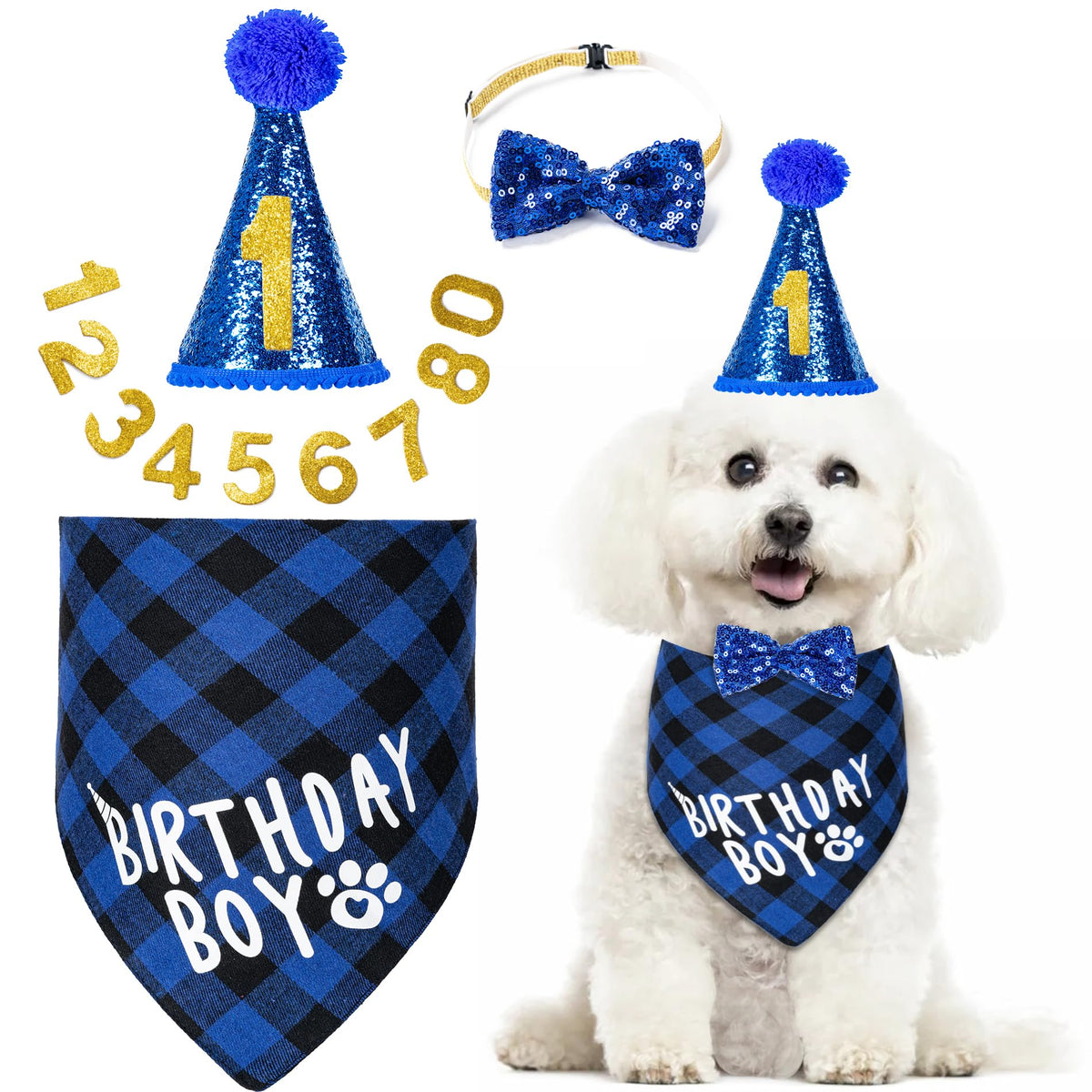 Hoewina sombrero de cumpleaños para perros con números 0-8, ideal para fotos festivas.