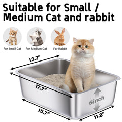 Holintan arenera de acero inoxidable, interior espacioso para gatos pequeños y medianos.