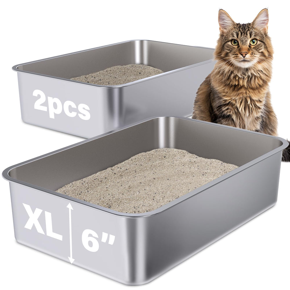 Holintan caja de arena de acero inoxidable, frente: fácil acceso para gatos grandes