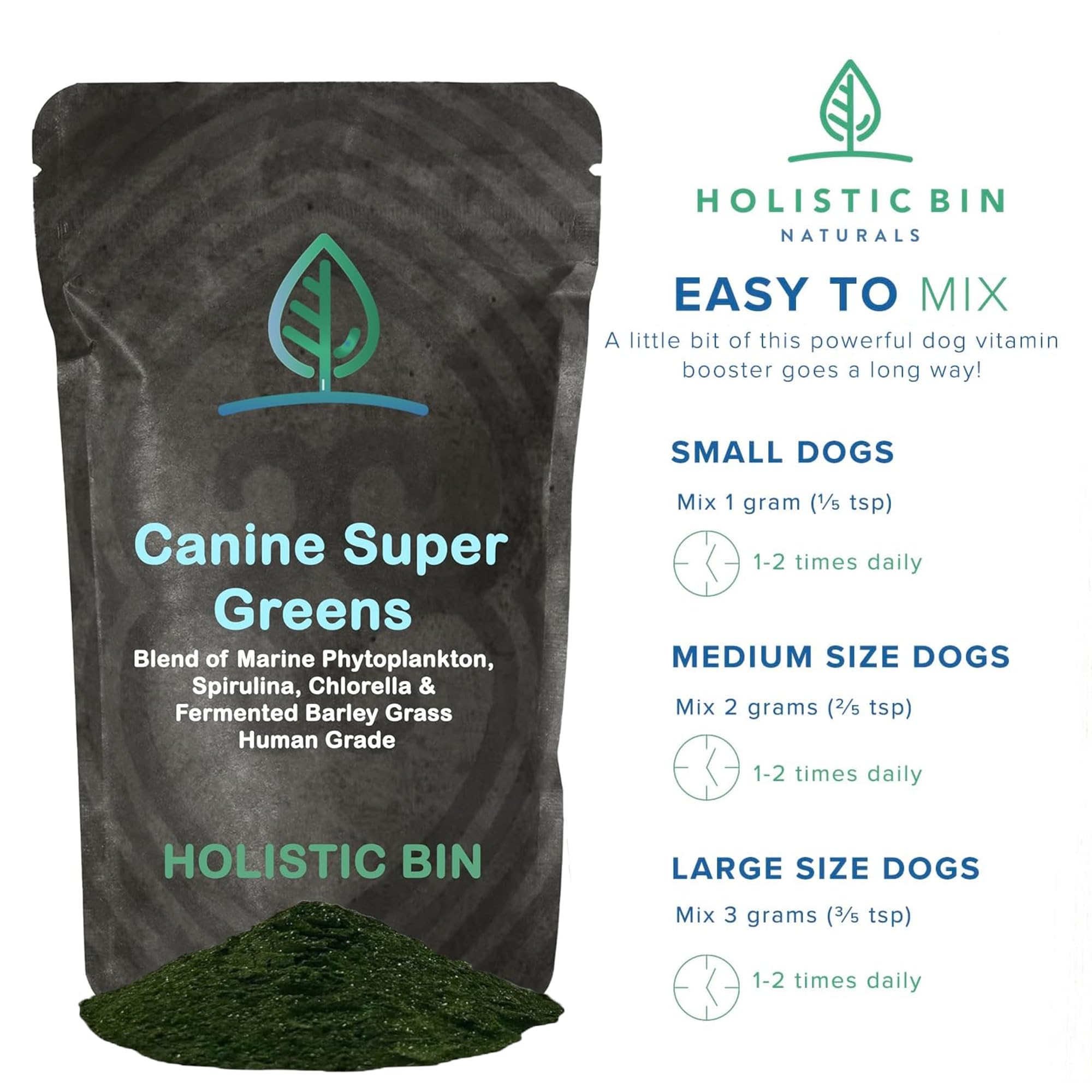 Holistic Bin Chien Poudre Orge Verte Fermentée: digestion et énergie possibles