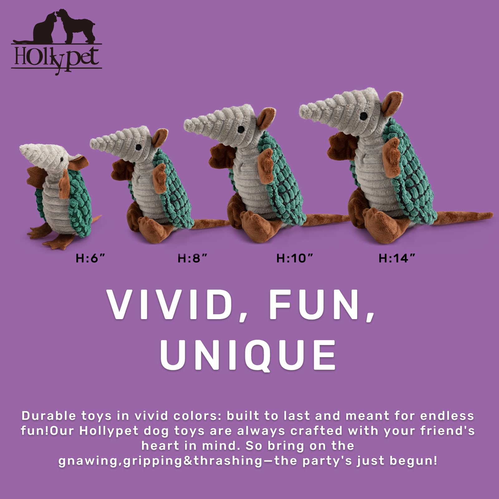 Juguete de peluche Hollypet Armadillo para perros, perfecto para sesiones de juego.