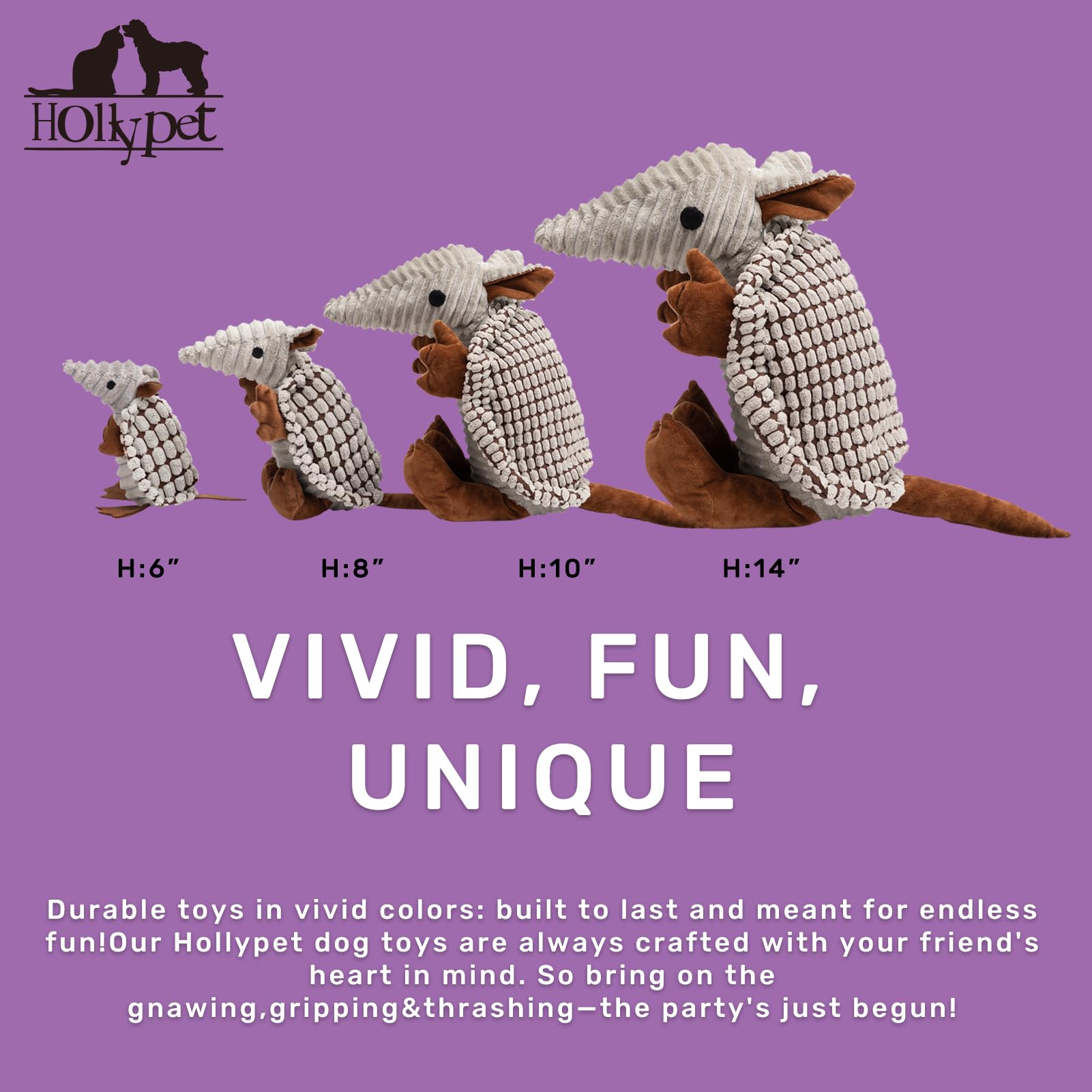 Armadillo Hollypet en colores variados para distinguir personalidades.