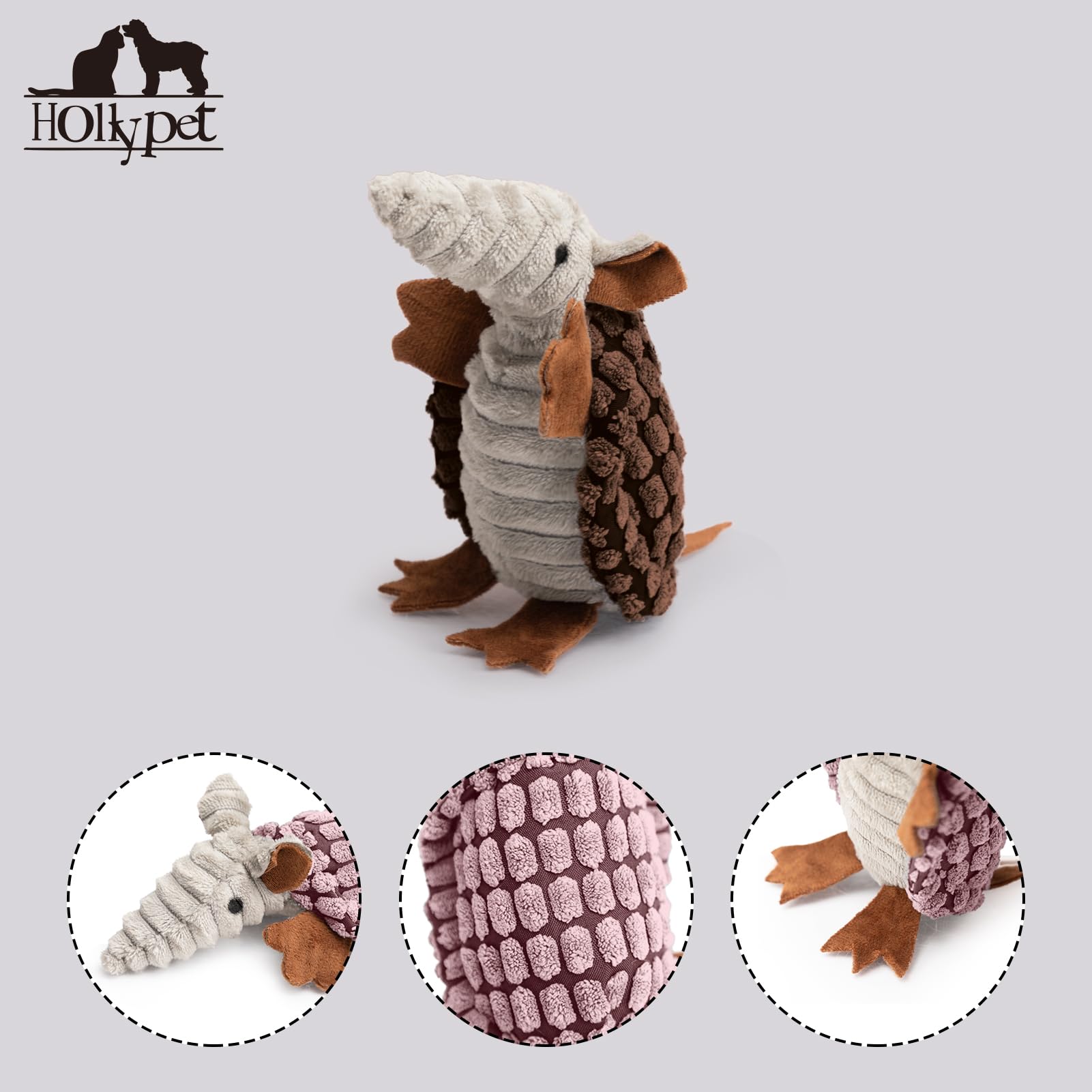 Textura suave de Hollypet Armadillo para masajear encías durante juego