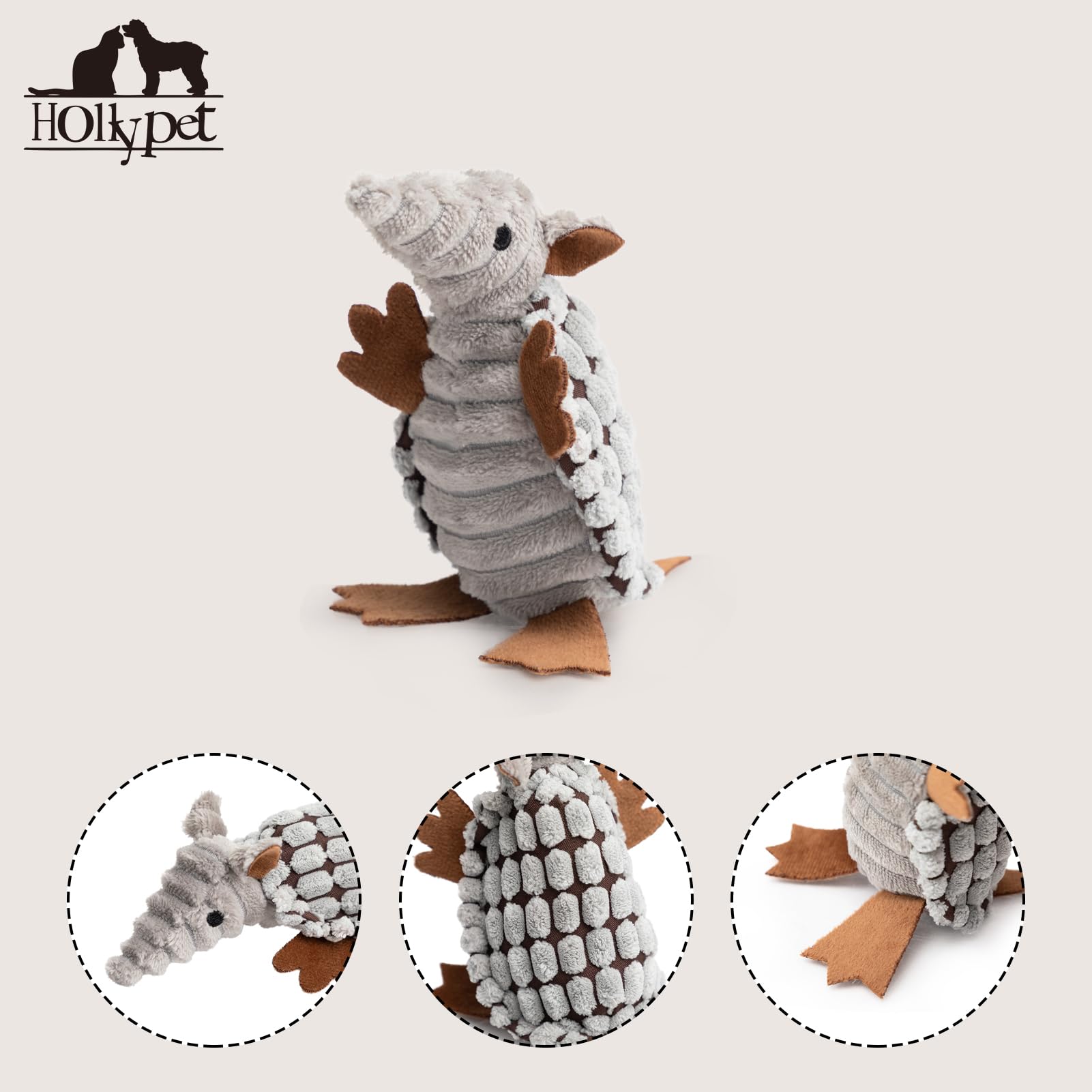 Hollypet Armadillo gris con textura que masajea las encías durante el juego.