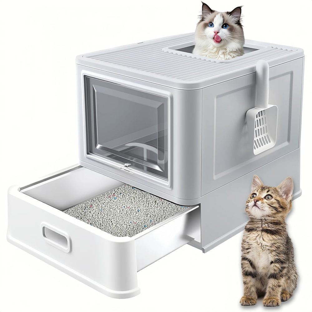 Homegroove bacinilla para gatos en acero inoxidable con cajón desplegable, limpieza fácil.