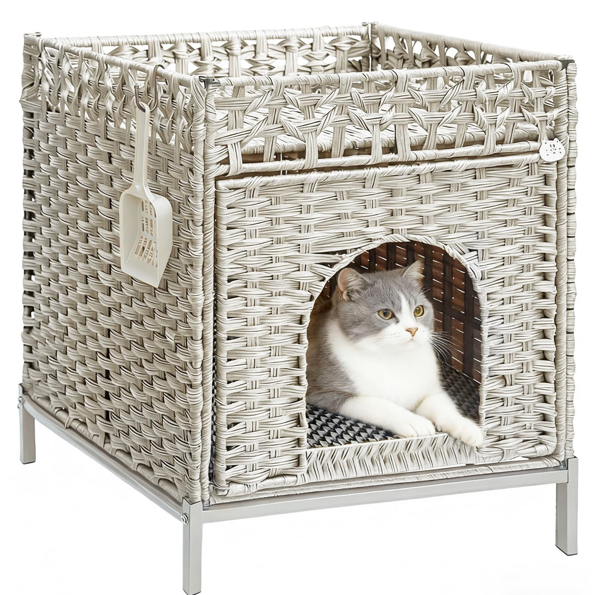 Cama-cueva Homegroove para gatos en interior, vista frontal, descanso seguro y tranquilo.