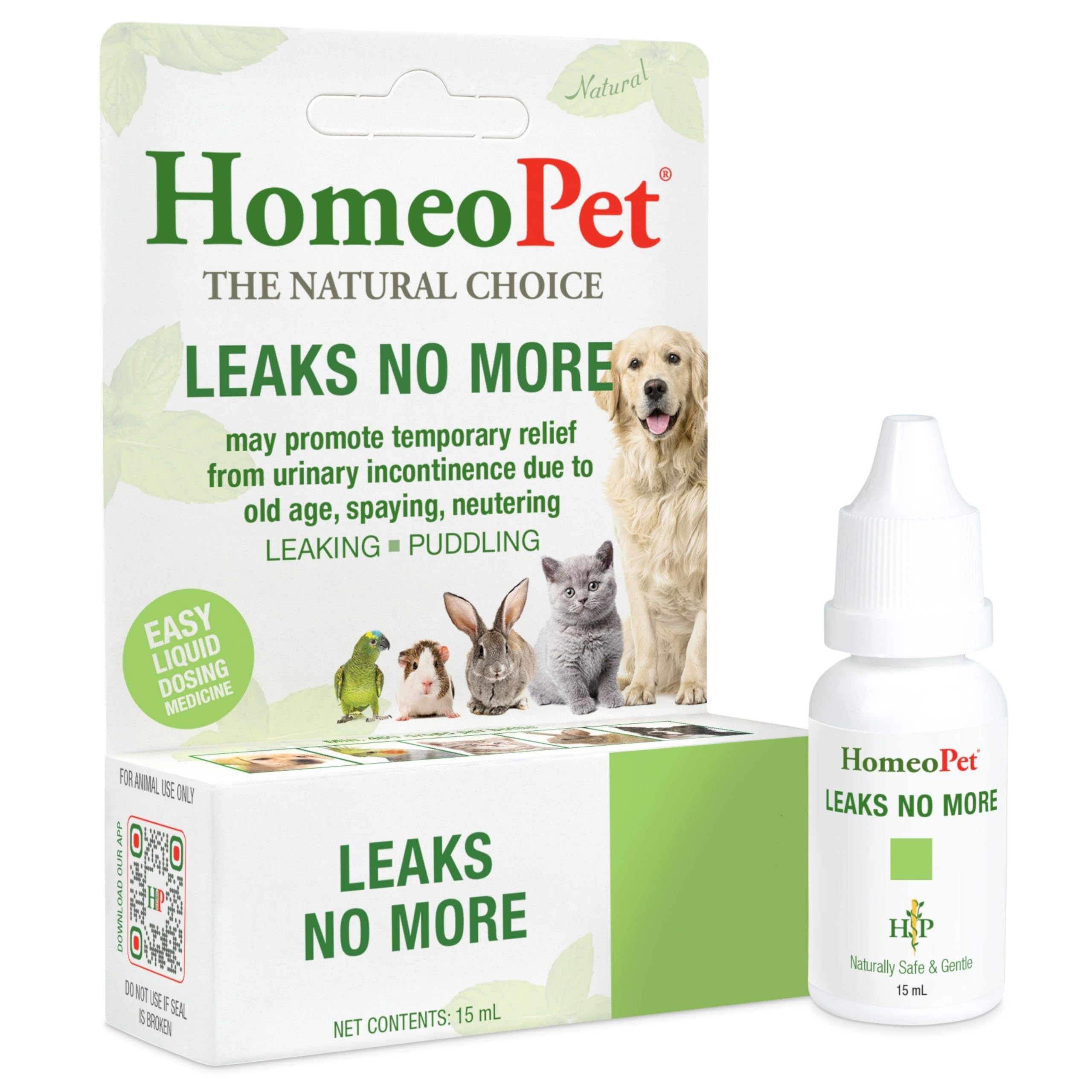 HomeoPet Leaks No More, botella de 15 ml para apoyo suave de la continencia urinaria