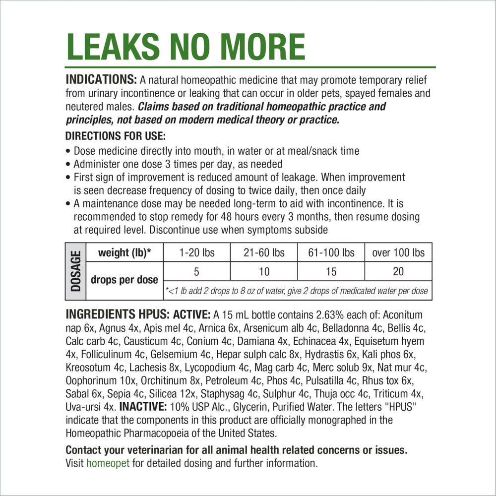 Mascota en casa con apoyo suave de HomeoPet Leaks No More para bienestar diario