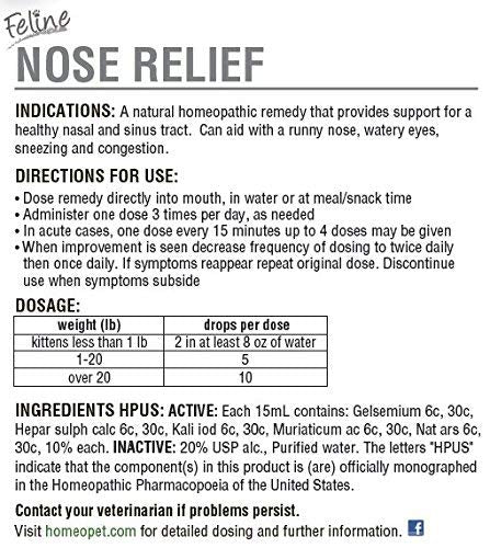 HomeoPet Nose Relief: agregar a agua para apoyo respiratorio diario en felinos.