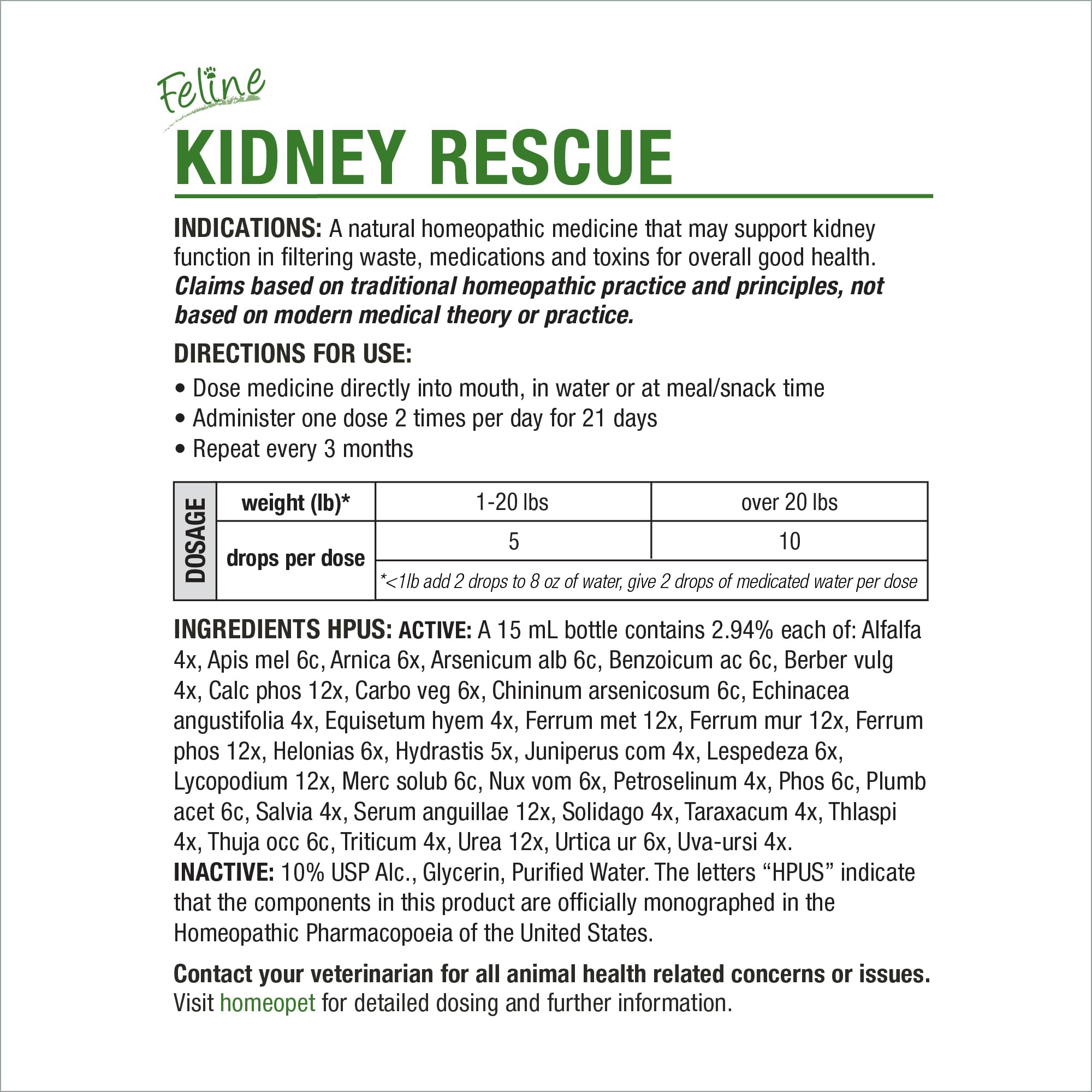 HomeoPet Rescate Renal Felino, presentación de 15 ml para gatos