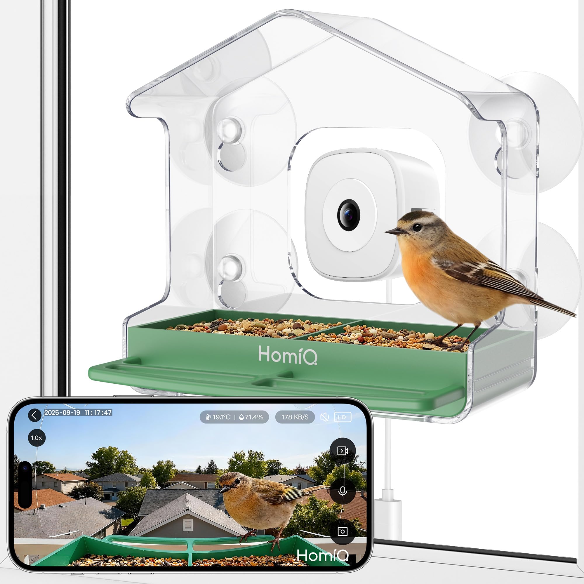 HomiQ Life: comedero-ventana con cámara 2K para observar aves desde casa