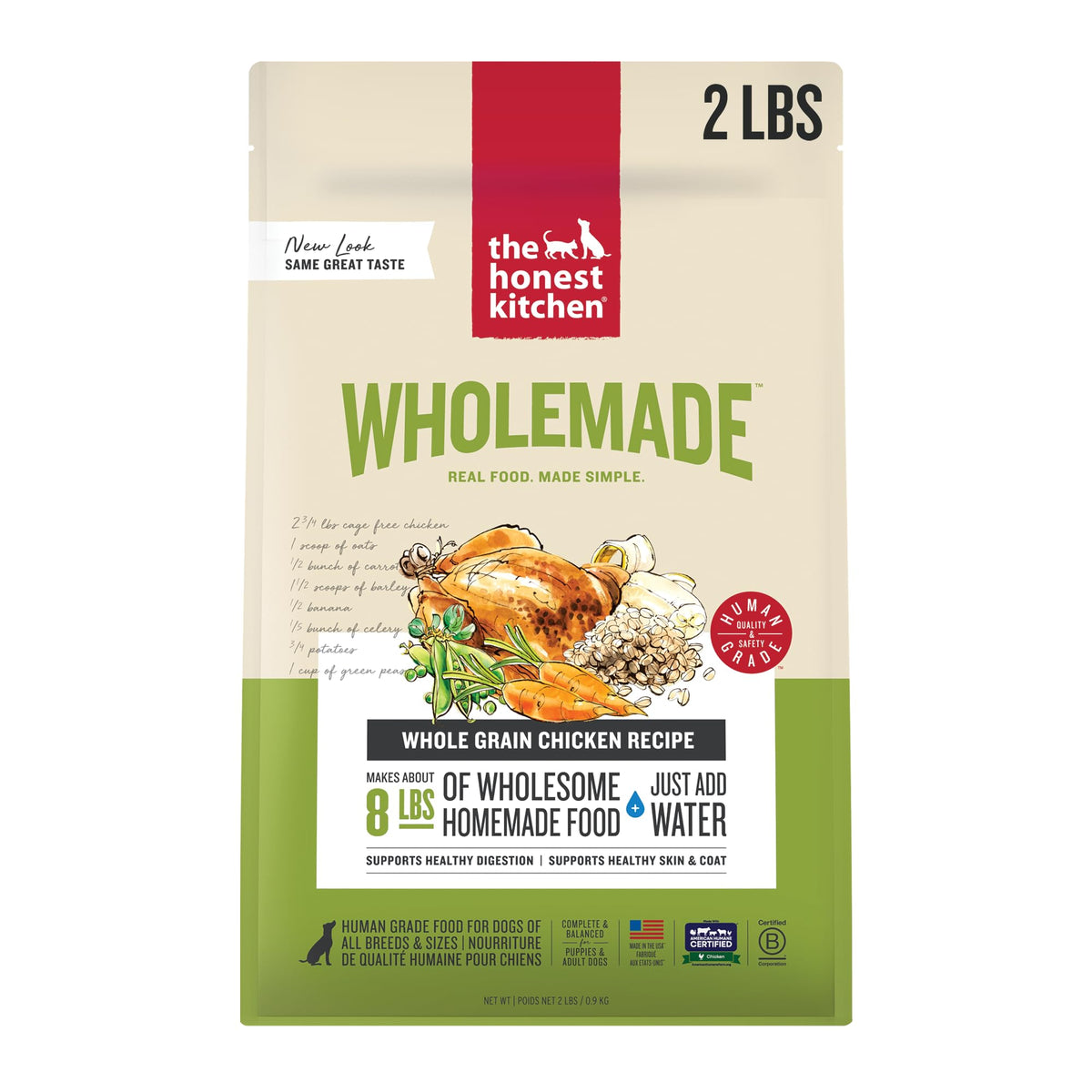 Honest Kitchen WholeMade pollo deshidratado, alimento completo para perros
