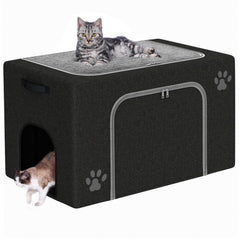 La caja-arena-gato-cama-frente-abierta de Honiakaka ofrece espacio cómodo para descansar.